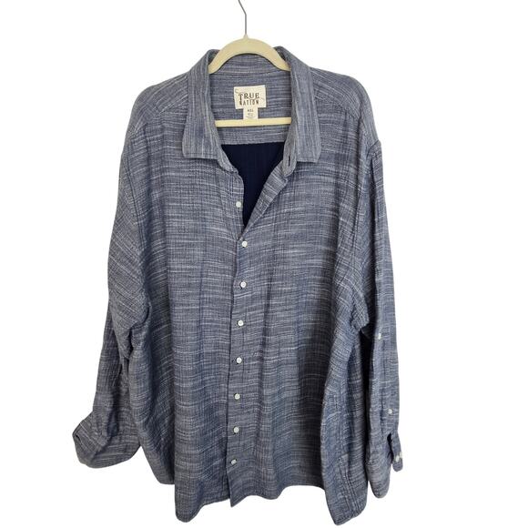 True Nation Blue Button Front Long Sleeve Shirt Men 4XL Collared Neck - Picture 1 of 9